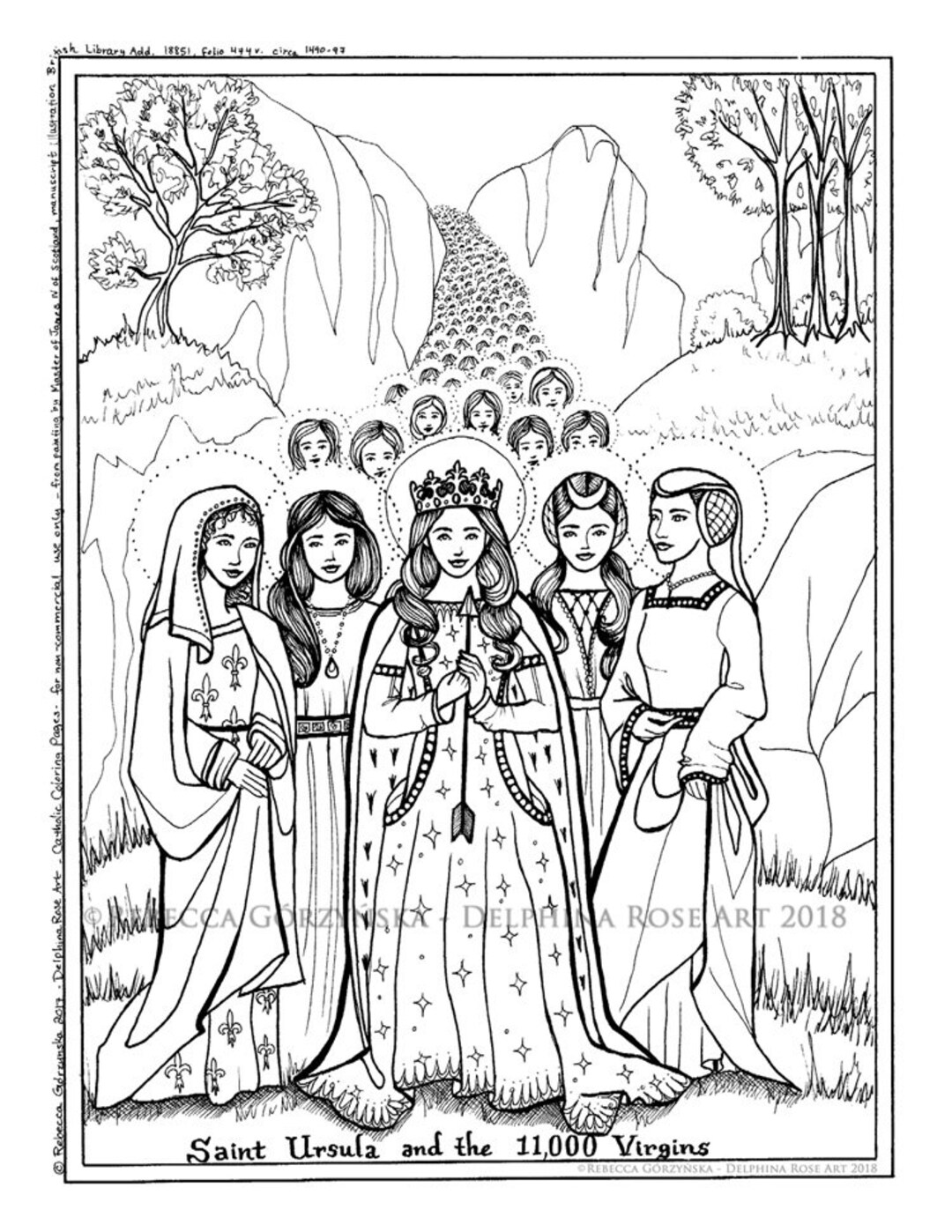 St. Ursula and the 11,000 Virgins Coloring Page Christian Catholic Art