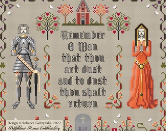 Memento Mori cross stitch pattern, Catholic cross stitch Halloween, All Souls, Lent, PDF