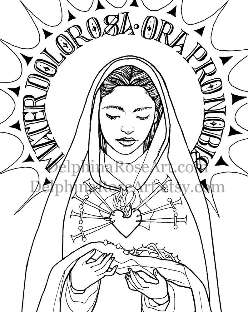 Catholic Coloring Page Seven Sorrows of Mary Mater Dolorosa, Sorrowful Mother PDF image 3