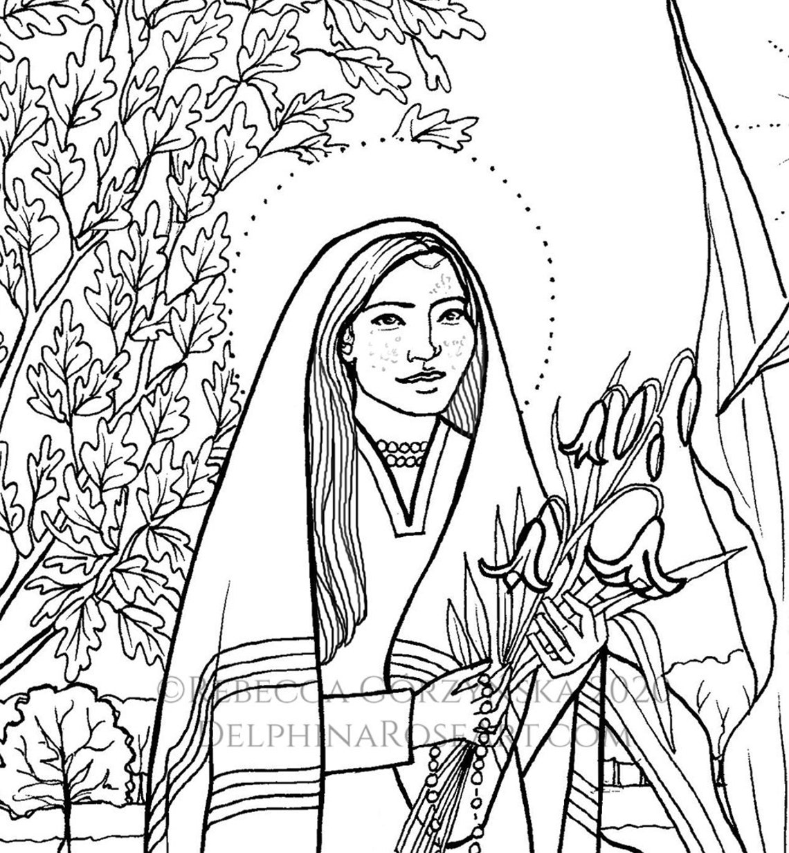 Catholic Coloring Page St. Kateri Tekakwitha PDF Coloring Etsy