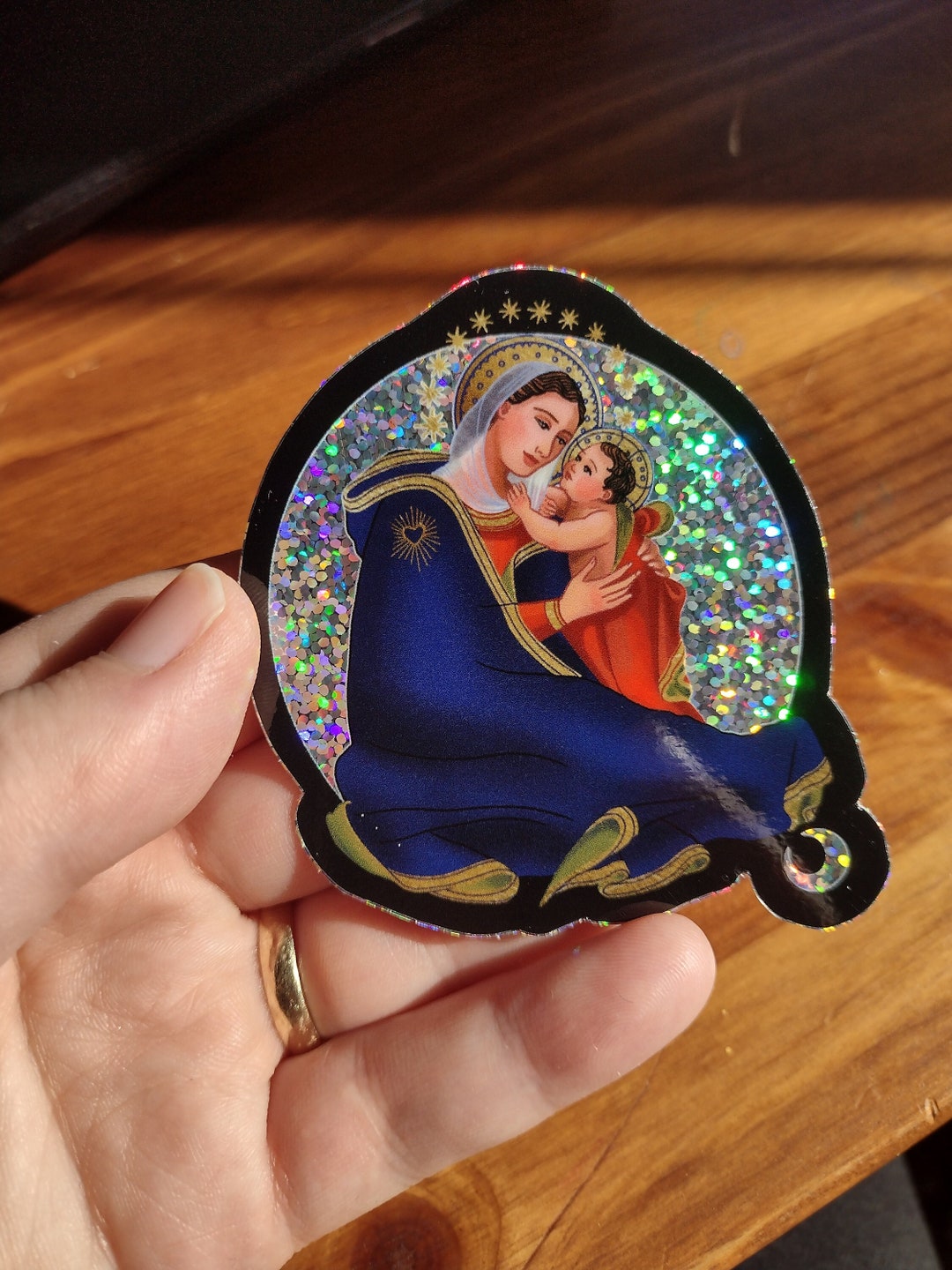 Catholic Sticker Mary and Jesus Madonna of Humility Vinyl Glitter ...
