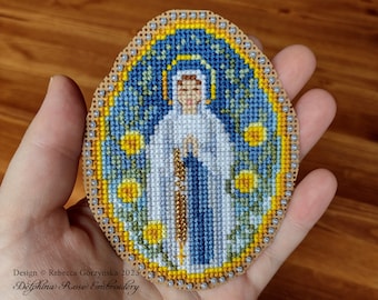 PDF Our Lady of Lourdes cross stitch pattern, Catholic Cross Stitch digital pattern