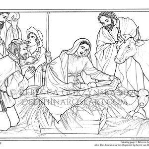 Ausmalbild: Anbetung der Hirten (Honthorst)