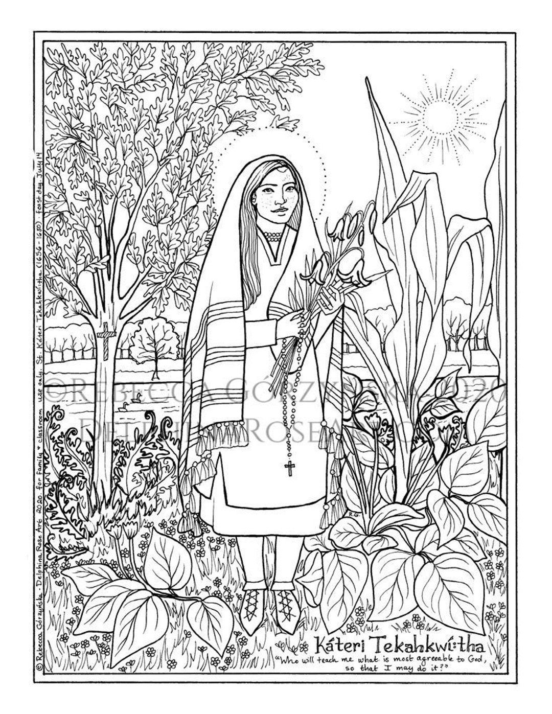 Page de coloriage catholique Sainte Kateri Tekakwitha Page - Etsy France