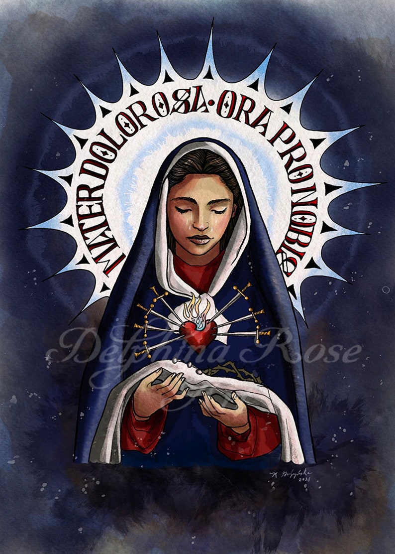 Catholic Coloring Page Seven Sorrows of Mary Mater Dolorosa, Sorrowful Mother PDF image 2