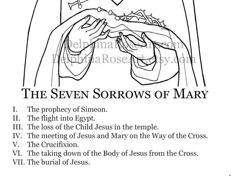 Catholic Coloring Page Seven Sorrows of Mary Mater Dolorosa, Sorrowful Mother PDF image 5