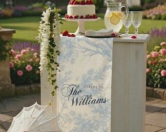 French Toile De Jouy linen Bar Menu Sign,  Wedding Bar Sign Linen, Cheers to Love Sign, Custom Wedding Drink Station Decor, Bar Banner