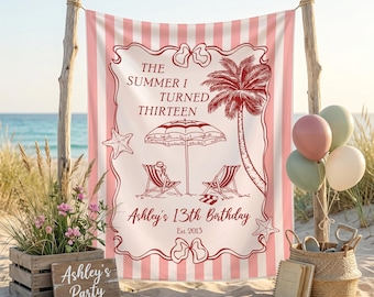 The Summer I Turned 16, 17, 20, 25 Birthday Banner, Coastal Sweet 16 Welcome Sign, Beach Birthday Backdrop,Nautical Sixteenth Birthday Decor