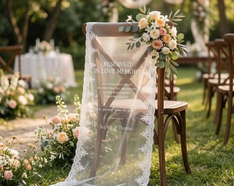 In Loving Memory Lace Transparent Sign, Memorial Wedding Sign, Custom Lace Wedding Sign, Reserved Wedding Sign, Sympathy Gift
