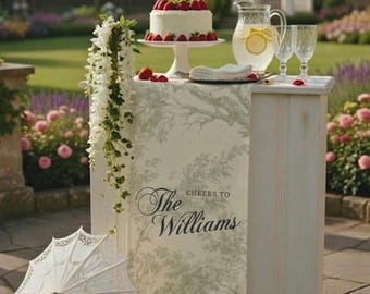 French Toile De Jouy linen Bar Menu Sign,  Wedding Cocktails, Signature Drink Sign, Personalized Cocktail Bar Sign, Wedding Bar Banner