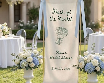 Bridal Shower Banner, Fresh Off The Market Theme Sign, Personalized Welcome Linen Decor Welcome Sign Ceremony