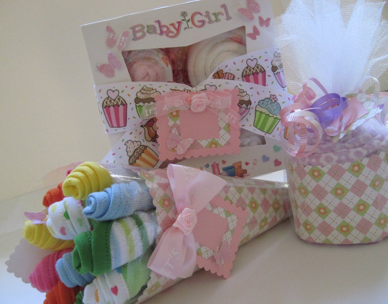 Baby Girl Onesie Cupcake Gift Set with Baby Washcloth Bouquet Etsy