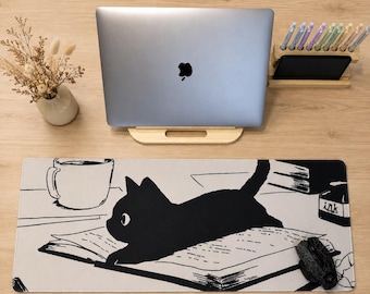 Large Cat Desk Mat | Funny Cat Mouse Pad for Cat Lover | Office Decor Gift | Non-Slip Keyboard Mat