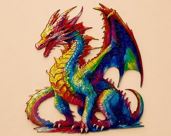 Wooden Dragon Jigsaw Puzzle | Vibrant Fantasy Art, Irregular Laser Cut Pieces