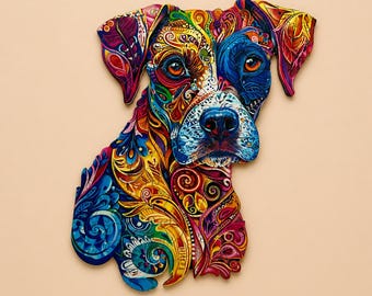 Colorful Dog Wooden Jigsaw Puzzles | Artistic Wood Pet Portrait for Adults