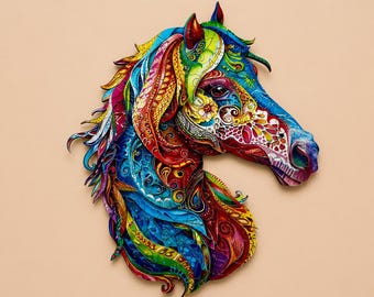 Colorful Wooden Horse Puzzles | Vibrant Art Wood Jigsaw for Adults