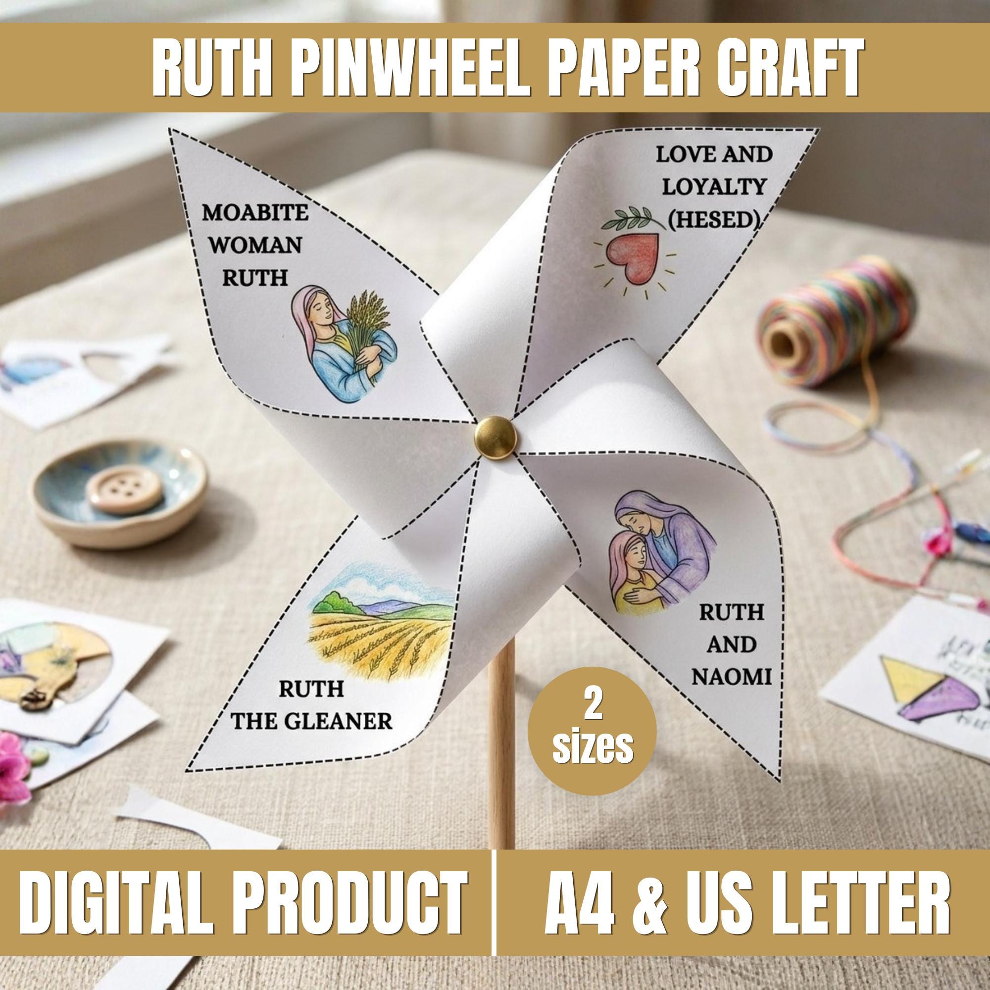 Lesson Plan Pinwheel Ruth Pinwheel Paper Craft Printable, Bible Story Activity for Kids ...