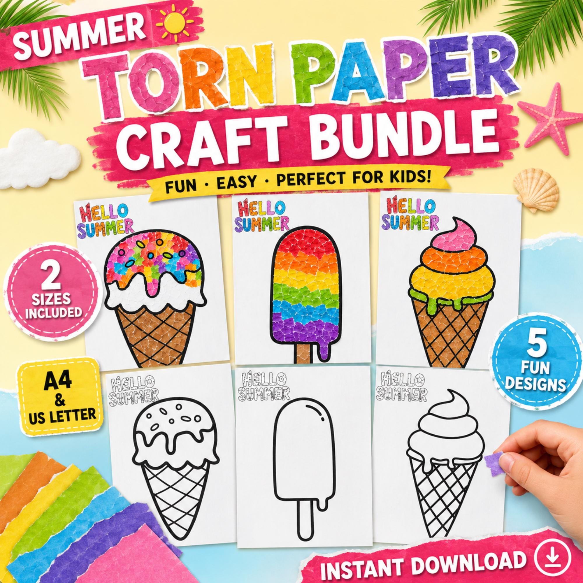 43 Dive into Fun with These Easy Popsicle Stick Crafts for Kids 39 Summer Torn Paper Craft Bundle for Kids - Printable Summer Crafts,…