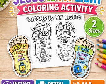 Jesus är mitt ljus målaraktivitet, bibelfotavtryckspyssel för barn, kristen utskrivbar, söndagsskola VBS, direkt nedladdning