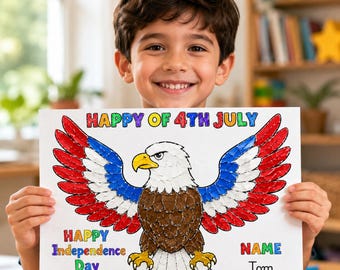 4 juli gescheurd papier ambachtelijke afdrukbare, patriottische adelaar ambachtelijke activiteit, USA Independence Day Kids Craft, rood wit blauwe kunst,