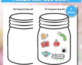 Fingerprint Bug Craft Printable, Kids Art Activity, Thumbprint Jar Template, Preschool Summer Craft, DIY Classroom Activity, Spring craft