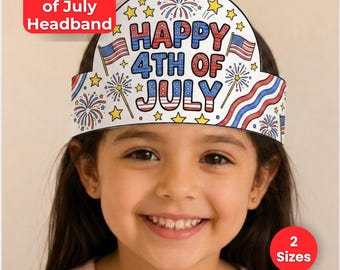 Happy 4 juli hoofdband Craft afdrukbaar | Patriottische kleuren hoofdband | Onafhankelijkheidsdagactiviteit voor kinderen | Hoed met Amerikaanse vlag | A4 en Amerikaanse letter