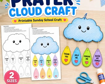 Prayer Cloud Craft Printable, Sunday School Bible Craft for Kids, Christian Prayer Activity, VBS Prayer Lesson, A4 & US Letter