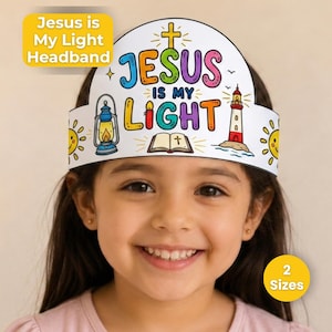 Manualidad de diadema "Jesús es mi luz", actividad cristiana imprimible, diadema bíblica, manualidad para la escuela dominical, actividad para la Escuela Bíblica de Vacaciones (EBV).