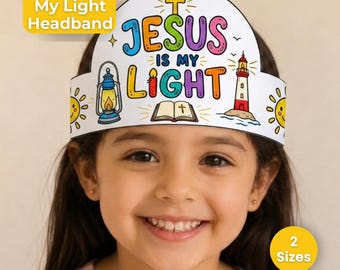 Jezus is mijn licht hoofdband ambacht, christelijke afdrukbare activiteit, bijbel hoofdband, zondagsschool ambacht, vakantiebijbelschool VBS-activiteit,