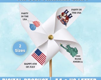 4 juli Pinwheel Craft afdrukbaar, Independence Day Kids Craft, Patriotic Pinwheel Activity, 4 juli DIY Craft, US Letter & A4-pdf