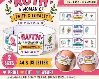 Ruth-armband Paper Craft afdrukbaar | Activiteit Bijbelverhalen voor kinderen | Ruth Bible Craft | Werkblad zondagsschool | Faith & Loyalty-armband