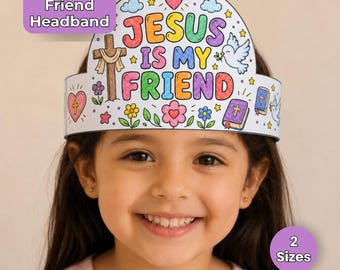 Jesus Is My Friend Headband, Christian Sunday School Craft, Bible Crown Printable, Kids Religious Activity, Church Coloring Template