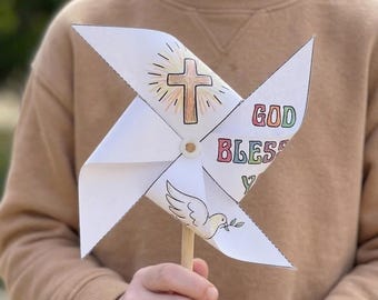 Afdrukbaar pinwheel-papiermodel voor kinderen | Christelijke kruiskleuractiviteit | God zegene doe-het-zelf | Zondagsschoolknutselen | Kinderkerkactiviteit