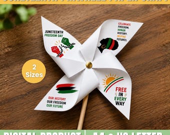 Juneteenth Pinwheel Paper Craft afdrukbaar, Juneteenth-activiteit voor kinderen, Freedom Day DIY Craft-sjabloon, Black History Craft, klasdeco