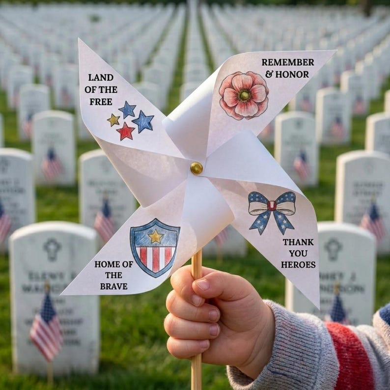 Pinwheel Text Memorial Day Pinwheel Craft Printable, Memorial Day Activity for Kids ...