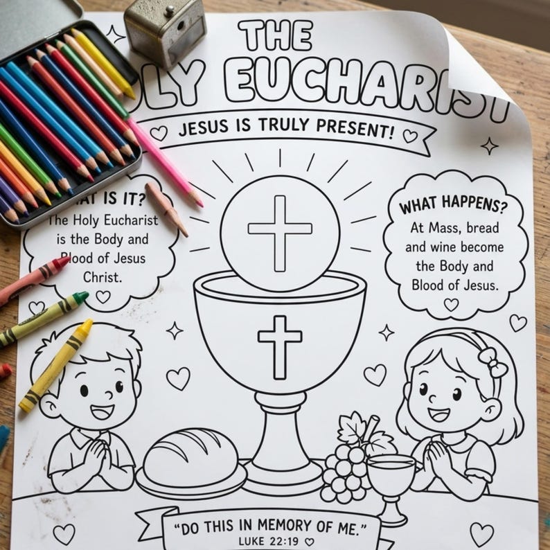 Holy Eucharist Coloring Page for Kids | First Communion Activity Sheet ...