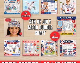 Mega Craft-bundel 4 juli, patriottische kinderknutsels, Independence Day-activiteiten, afdrukbare knutsels 4 juli, knutselpakket voor de klas,