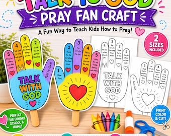 Praat met God Bidden Fan Craft afdrukbaar | Christelijke gebedsactiviteit voor kinderen | Sjabloon Bijbelambachten | Zondagsschool pdf | A4 en US Letter