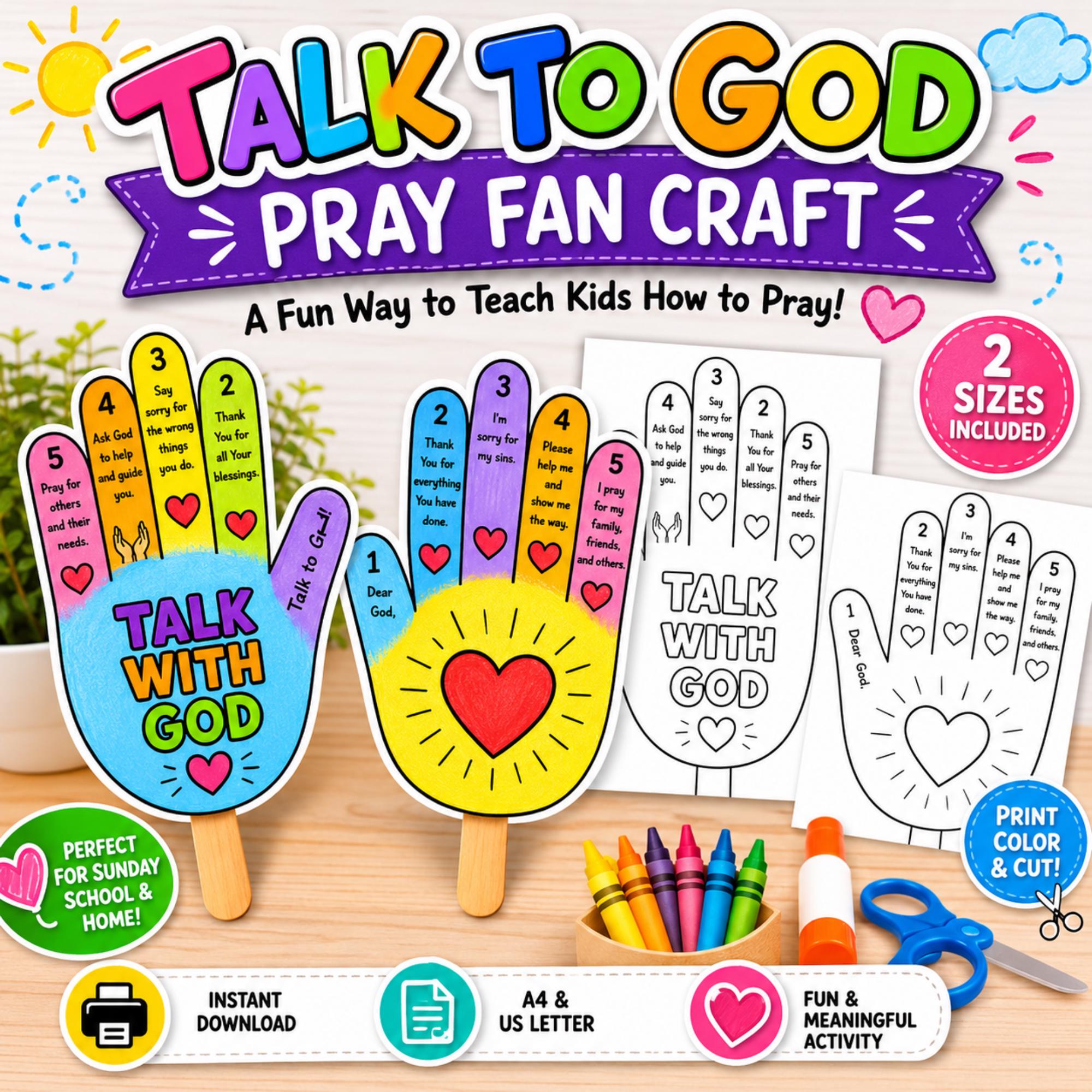 Talk to God Pray Fan Craft Printable | Christian Prayer Activity for ...