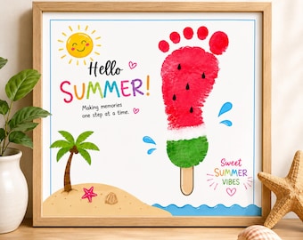 Hello Summer Footprint Craft Printable, Summer Footprint Art for Kids, Preschool Summer Activity, Daycare Craft, A4 & US Letter PDF