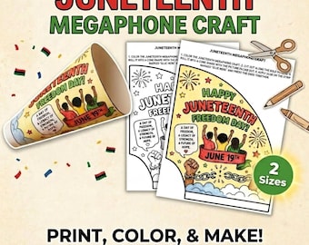 Juneteenth Megaphone Craft Printable | Juneteenth Activity for Kids | Freedom Day Coloring Craft | A4 & US Letter PDF