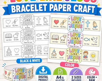 Love Like Jesus Bracelet Paper Craft, Printable Christian Kids Craft Activity, Sunday School Bible Lesson Craft, Love Like Jesus Bracelet,