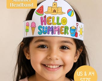 Zomer hoofdband knutselen voor kinderen, afdrukbare zomerkroon, hallo zomer kleuren hoofdband, doe-het-zelf zomeractiviteit, voorschoolse klas ambacht,