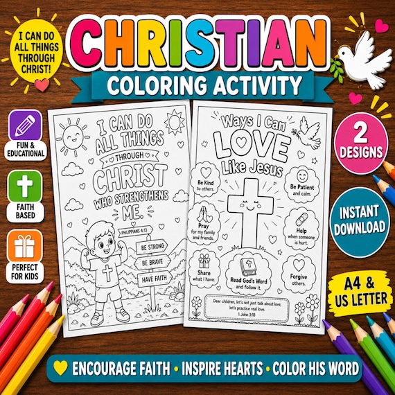 Christian Coloring Activity Pages for Kids, Bible Verse Coloring Sheets, Faith Based Printable, Sunday School Activity, Christian Homeschool