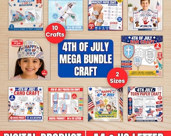 4 juli Mega Bundle Pyssel, Utskrivbara Aktiviteter för Barn inför Självständighetsdagen, 10 Patriotiska Papperpyssel, Förskola och Dagis