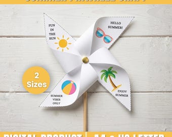 Zomerpinwheel voor kinderen | Afdrukbare knutselactiviteit zomer | DIY-papieren windmolensjabloon | Zomerfeest knutselen | Zomerknutsels