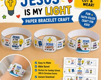 Light of the World armband Craft afdrukbaar, Jesus Is My Light papieren armband, Christian Sunday School Craft, VBS afdrukbare pdf,