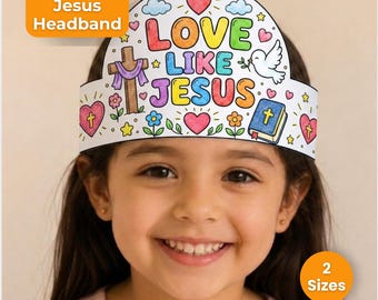 Manualidad de diadema "Ama como Jesús", imprimible para la escuela dominical, actividad bíblica cristiana de San Valentín, corona para colorear para niños, tamaño carta estadounidense A4