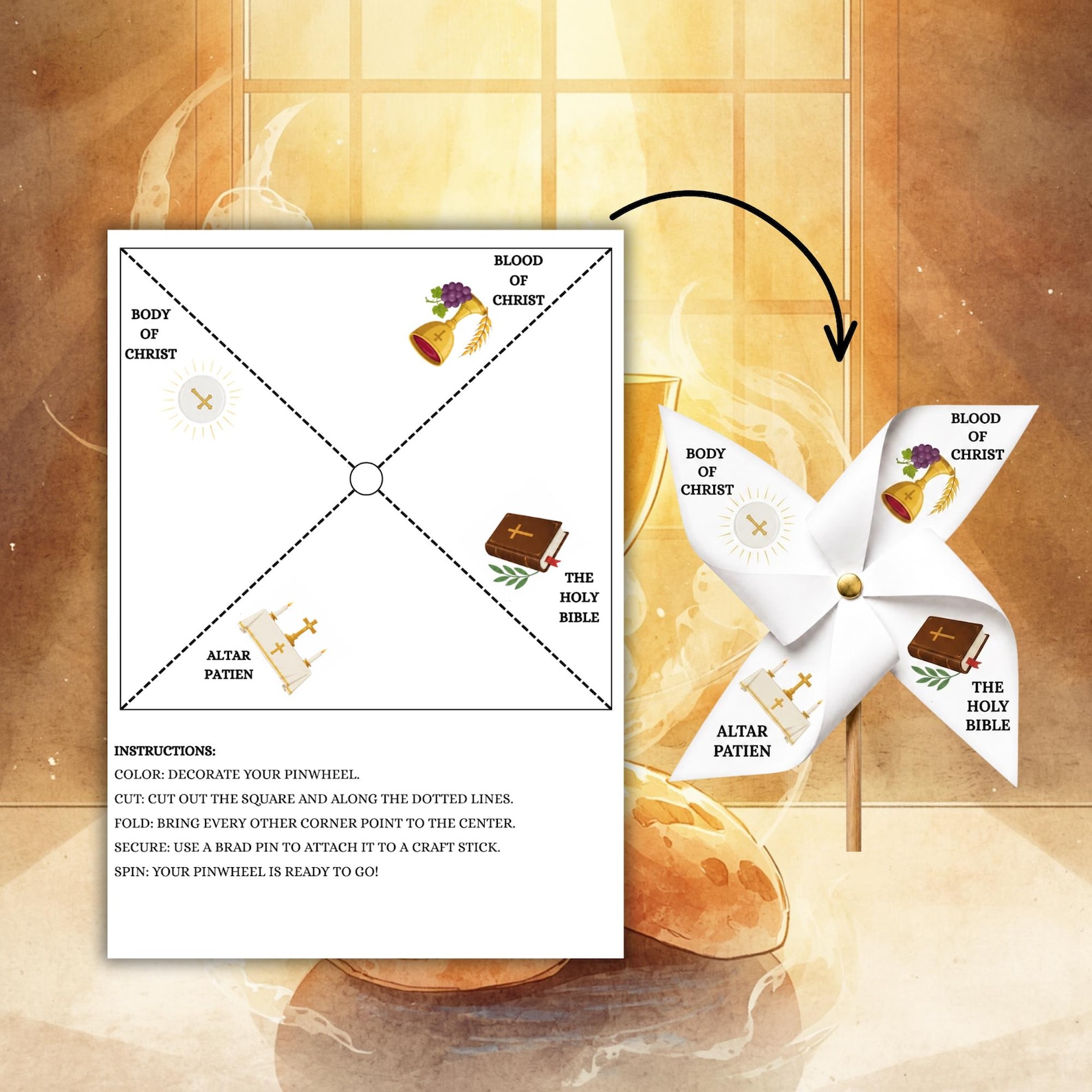 Holy Eucharist Pinwheel Craft Printable | First Communion Activity for ...