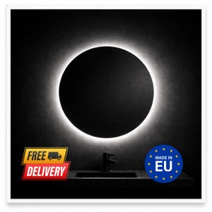 Specchio da bagno rotondo a LED, specchio da parete retroilluminato, specchio minimalista senza cornice, specchio circolare moderno con luce, EcoLustra